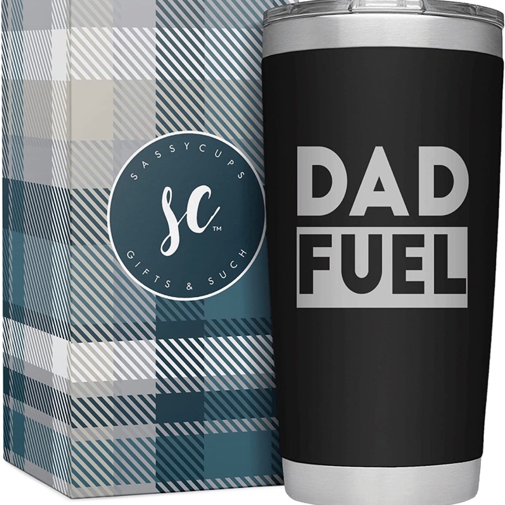 SassyCups Dad Fuel 20 Oz Engraved Black Stainless Steel Insulated Travel Mug NWT